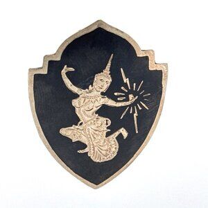 Estate Sterling Silver Siam Niello Dancing Goddess Shield Brooch Pin 34mm 8.9g